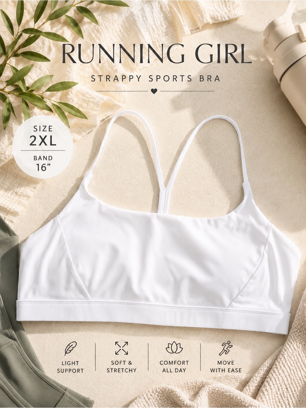Running Girl White Strappy Sports Bra Size 2XL Athletic Yoga